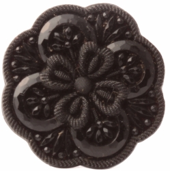 Antique Victorian Czech black 4 leaf clover flower faux rhinestone glass button 27mm