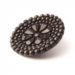 Large Antique Victorian Czech black geometric flower rhinestone glass button 32mm
