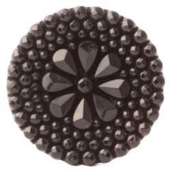 Large Antique Victorian Czech black geometric flower rhinestone glass button 32mm