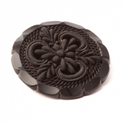 Antique Victorian Czech geometric floral fluted black glass button 32mm