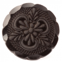 Antique Victorian Czech geometric floral fluted black glass button 32mm