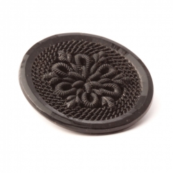 Antique Victorian Czech imitation fabric flower black glass button 32mm
