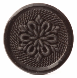 Antique Victorian Czech imitation fabric flower black glass button 32mm