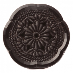 Antique Victorian Czech imitation fabric flower black glass button 27mm