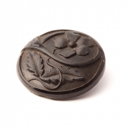 Antique Victorian Czech lacy style flower black glass button 23mm