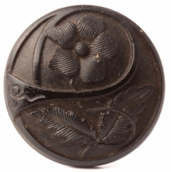 Antique Victorian Czech lacy style flower black glass button 23mm