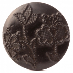 Antique Victorian Czech flower garden black glass button 23mm