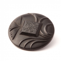 Antique Victorian Czech geometric circles and flower black glass button 23mm