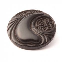 Antique Victorian Czech swirl flower black glass button 23mm