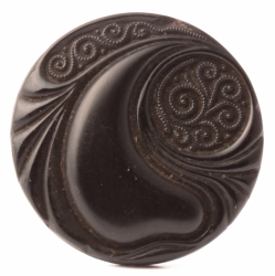 Antique Victorian Czech swirl flower black glass button 23mm
