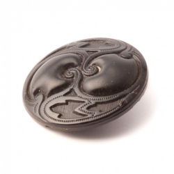 Antique Victorian Czech geometric teardrop swirl black glass button 23mm