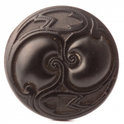 Antique Victorian Czech geometric teardrop swirl black glass button 23mm