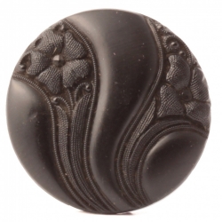 Antique Victorian Czech lacy style floral black glass button 23mm