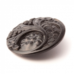 Antique Victorian Czech gloss black flower glass button 27mm