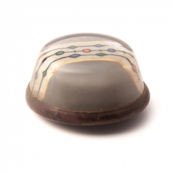 Antique Victorian Czech 2 part metal mounted reverse geometric hand painted glass button
