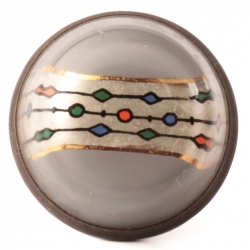 Antique Victorian Czech 2 part metal mounted reverse geometric hand painted glass button