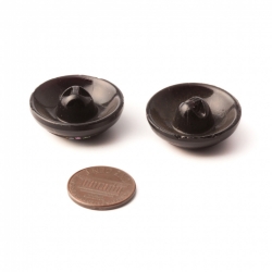 Lot (2) Antique Victorian Czech iridescent metallic gilt hand painted black glass buttons 27mm