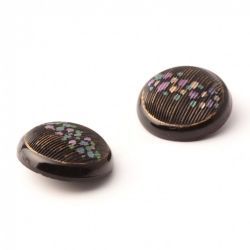 Lot (2) Antique Victorian Czech iridescent metallic gilt hand painted black glass buttons 27mm