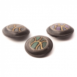 Lot (3) Antique Victorian Czech iridescent metallic abstract hand painted black glass buttons 27mm