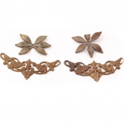 Lot (4) Czech Vintage Art Deco flower scroll metal pin brooch stampings