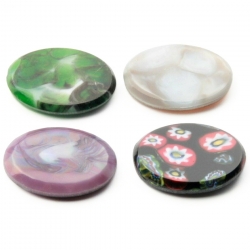 Lot (4) 18x13mm Czech vintage satin marbled millefiori flat oval glass cabochons