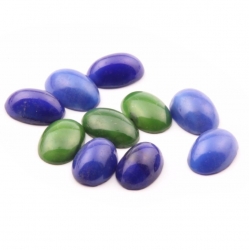 Lot (10) 17x11mm Czech vintage blue green satin moonglow oval glass cabochons