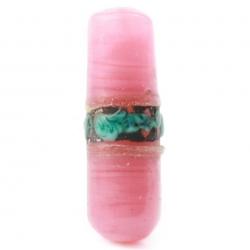 32mm antique Czech pink satin floral overlay wedding cake lampwork glass bead