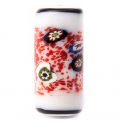 30mm Vintage Czech lampwork abstract spatter millefiori cylinder glass bead