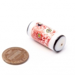 30mm Vintage Czech lampwork abstract spatter millefiori cylinder glass bead