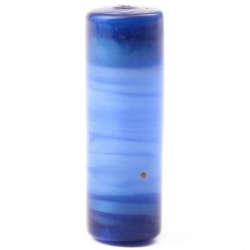 40mm Vintage Czech lampwork blue satin striped spun cylinder glass bead