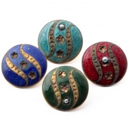 Lot (4) 16mm Art Nouveau Czech antique floral cloisonne enamelled gold metal buttons