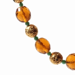 Vintage necklace Czech topaz amber Art Deco glass beads gold metal ball beads