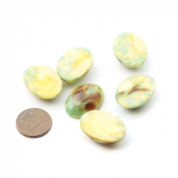 Lot (6) large 25x18mm Czech vintage yellow satin marble glass cabochons