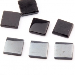 Lot (13) 12mm Czech vintage hematite metallic black square glass cabochons