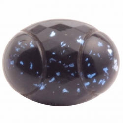16mm antique Czech foil fleck under faceted blue glass oval black button