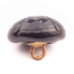 16mm antique Czech foil fleck under faceted blue glass oval black button