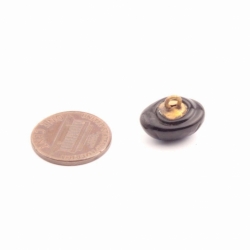 16mm antique Czech foil fleck under faceted blue glass oval black button