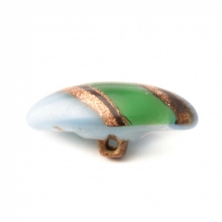 Antique Victorian Czech green opaline satin stripe lampwork glass button 16mm