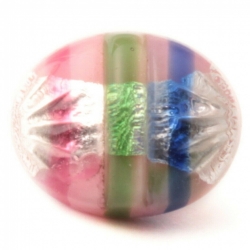 Antique Victorian Czech foiled rainbow striped pale pink oval glass button 12mm