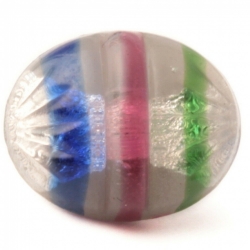 Antique Victorian Czech foiled rainbow striped pink oval glass button 12mm