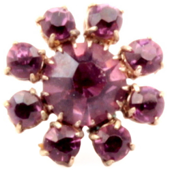 15mm Antique Victorian Czech metal flower button amethyst glass rhinestones