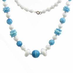 Vintage Czech necklace white blue striped round rondelle glass beads