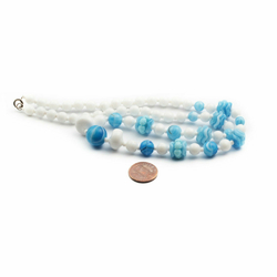 Vintage Czech necklace white blue striped round rondelle glass beads