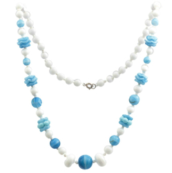 Vintage Czech necklace white blue striped round rondelle glass beads