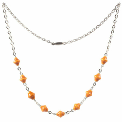 Vintage Bauhaus Art Deco chrome chain necklace galalith orange beads