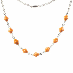 Vintage Bauhaus Art Deco chrome chain necklace galalith orange beads
