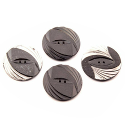 Czech Glass button lot (4) Art Deco 1920's swirl ribbed black silver lustre buttons 32mm
