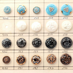 Vintage Czech glass button sample card 31 floral geometric lustre glass buttons