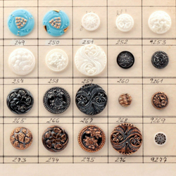Vintage Czech glass button sample card 31 floral geometric lustre glass buttons