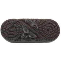 Antique Victorian Czech black glass button oval rectangle scrolls 27mm